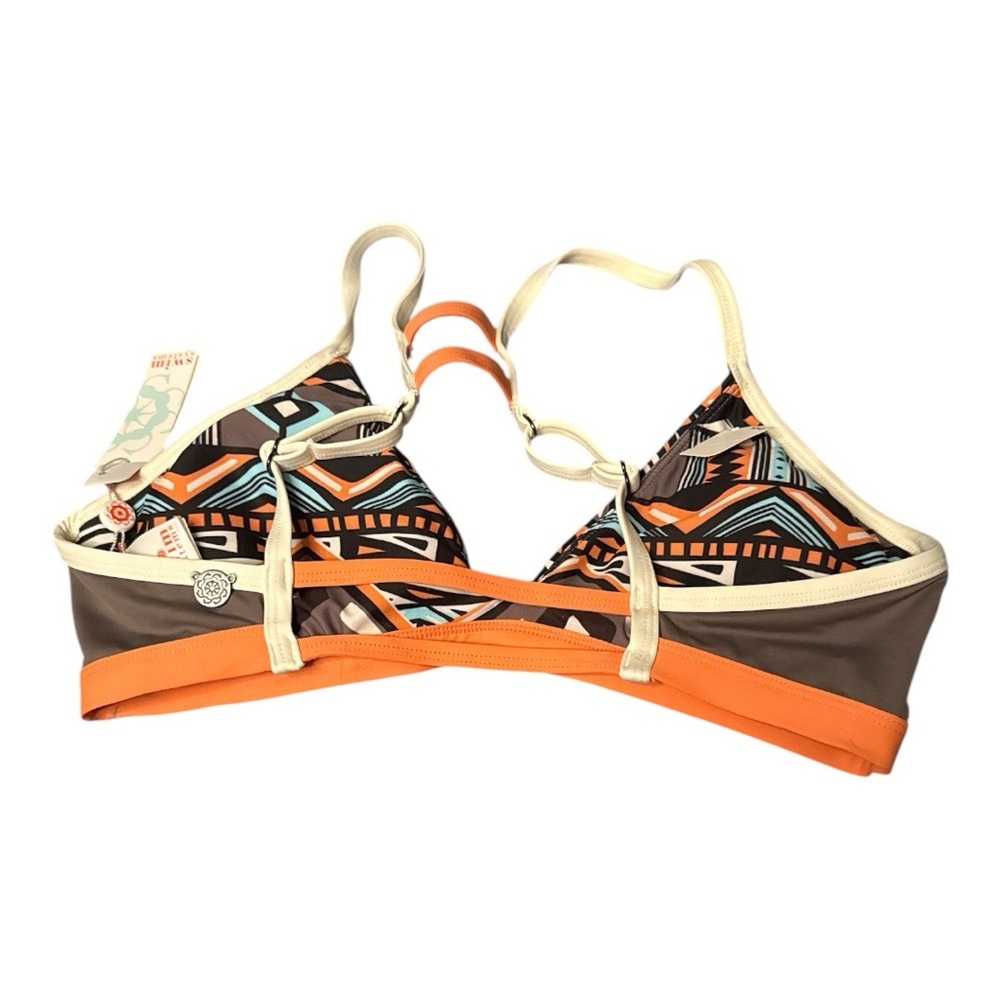 Swim Systems Orange Tribal Print Women's Gidget Bralette Swim Top Size Medium - Picture 2 of 4